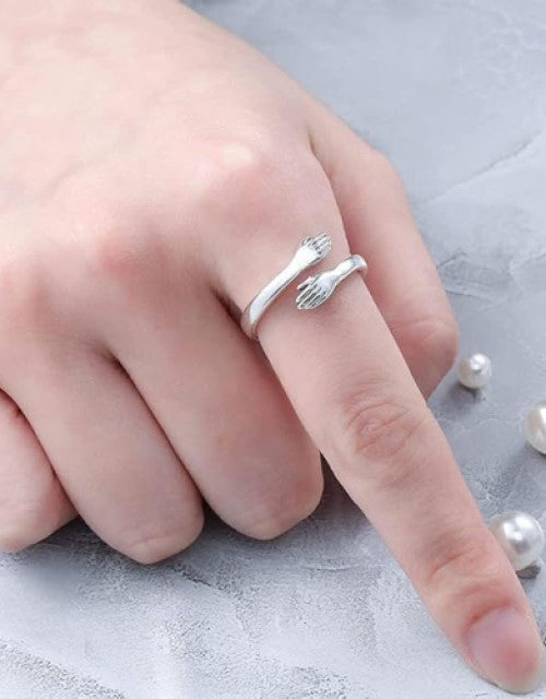 Valentine Stylish Silver Hug Ring and Lucky Owl Eye Ring Green Eye Latest Trendy Stainless Steel Couple Ring