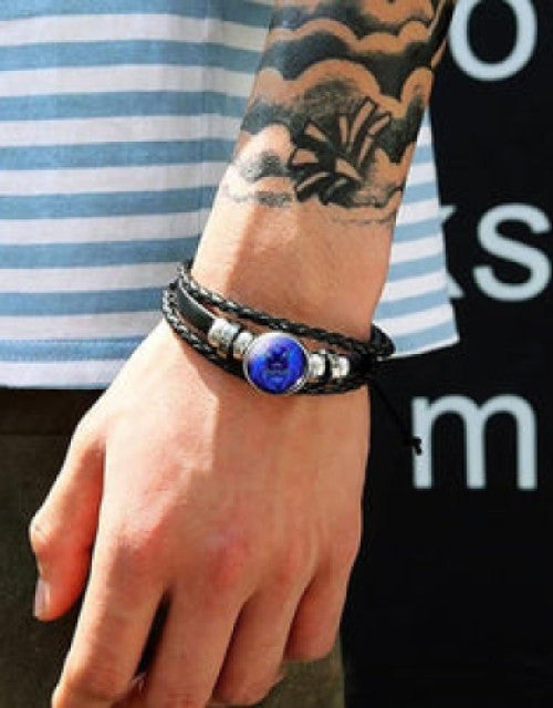 Zodiac Constellation Braided Design Black Leather Bracelet Adjustable